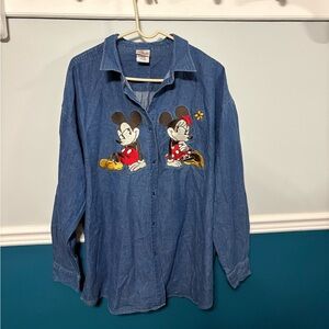 Disney Women's Blue Denim Shirt with Mickey and Minnie Embroidery XXL